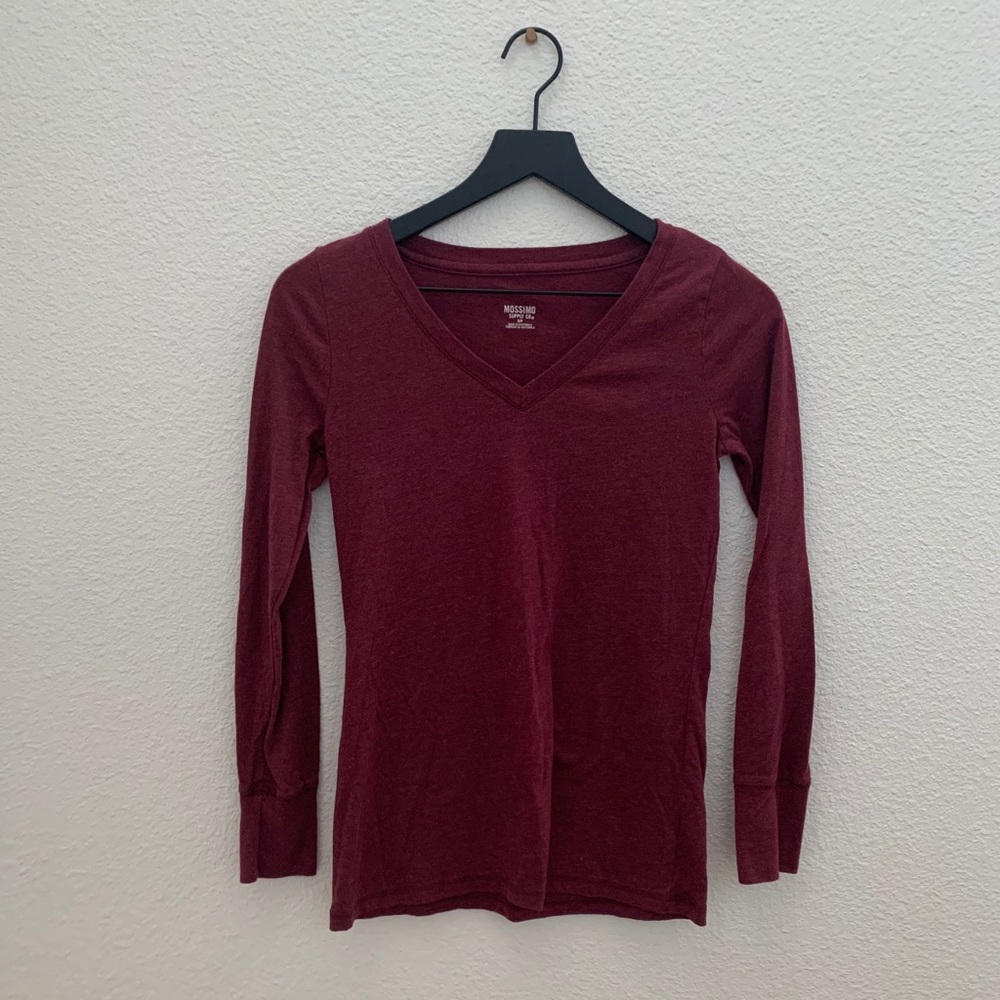 Mossimo Co Maroon Long Sleeve V Neck Tee Shirt